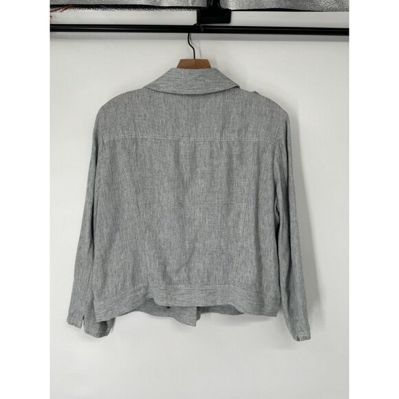 Loft Linen Cotton Blend Moto Jacket Women's Size Large Blue pockets - Picture 8 of 9